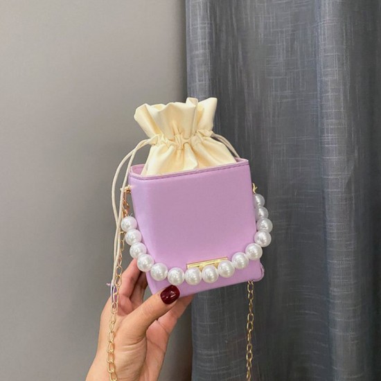 Women PU Leather Rectangle String Pearl Chain Phone Bag Handbag Shoulder Bag Crossbody Bags Women PU Leather Rectangle String Pearl Chain Phone Bag Handbag Shoulder Bag Crossbody Bags
