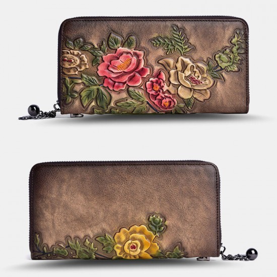 Women Genuine Leather Wallet Floral Pattern Long Multifunctional Retro Coin Purse Money Wallets Clutch Bags Women Genuine Leather Wallet Floral Pattern Long Multifunctional Retro Coin Purse Money Wallets Clutch Bags