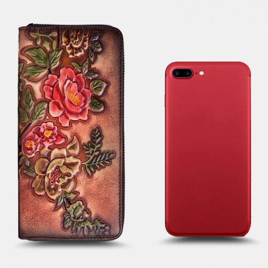 Women Genuine Leather Wallet Floral Pattern Long Multifunctional Retro Coin Purse Money Wallets Clutch Bags Women Genuine Leather Wallet Floral Pattern Long Multifunctional Retro Coin Purse Money Wallets Clutch Bags