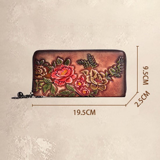 Women Genuine Leather Wallet Floral Pattern Long Multifunctional Retro Coin Purse Money Wallets Clutch Bags Women Genuine Leather Wallet Floral Pattern Long Multifunctional Retro Coin Purse Money Wallets Clutch Bags