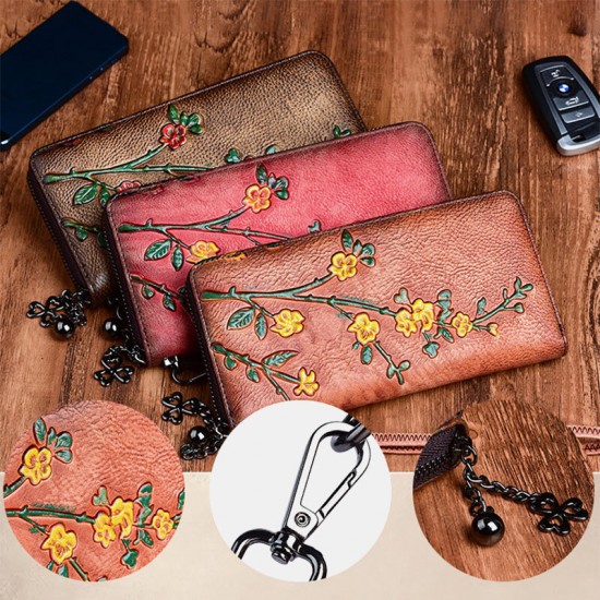 Women Genuine Leather Wallet Floral Embossed Pattern Retro Long Coin Purse Money Wallets Clutch Bags Women Genuine Leather Wallet Floral Embossed Pattern Retro Long Coin Purse Money Wallets Clutch Bags