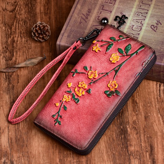 Women Genuine Leather Wallet Floral Embossed Pattern Retro Long Coin Purse Money Wallets Clutch Bags Women Genuine Leather Wallet Floral Embossed Pattern Retro Long Coin Purse Money Wallets Clutch Bags