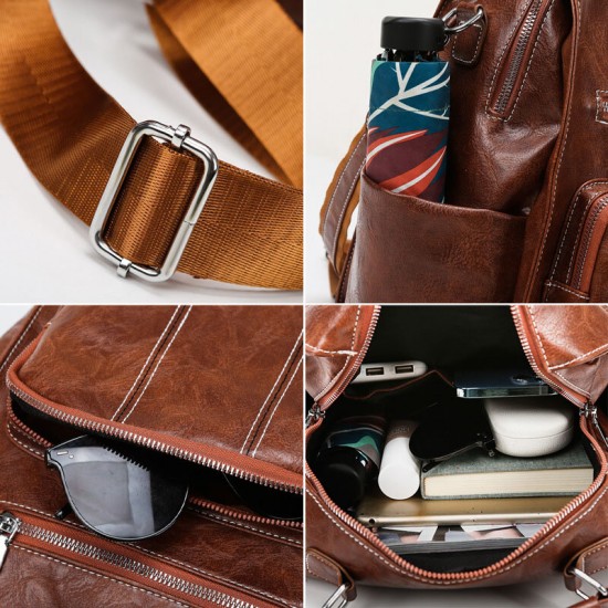 Women PU Leather Large Capacity Multi-pocket Retro Messenger Backpack Crossbody Bag Shoulder Bag Women PU Leather Large Capacity Multi-pocket Retro Messenger Backpack Crossbody Bag Shoulder Bag