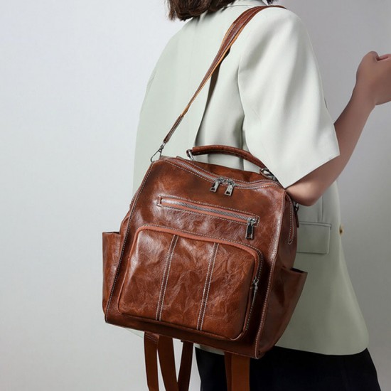 Women PU Leather Large Capacity Multi-pocket Retro Messenger Backpack Crossbody Bag Shoulder Bag Women PU Leather Large Capacity Multi-pocket Retro Messenger Backpack Crossbody Bag Shoulder Bag