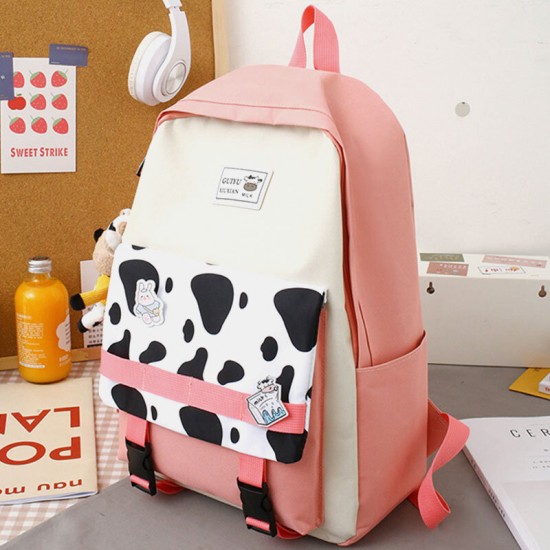 5 PCS Canvas Preppy Cow Pattern Multifunction Combination Bag Backpack Tote Crossbody Bag Clutch Wallet 5 PCS Canvas Preppy Cow Pattern Multifunction Combination Bag Backpack Tote Crossbody Bag Clutch Wallet