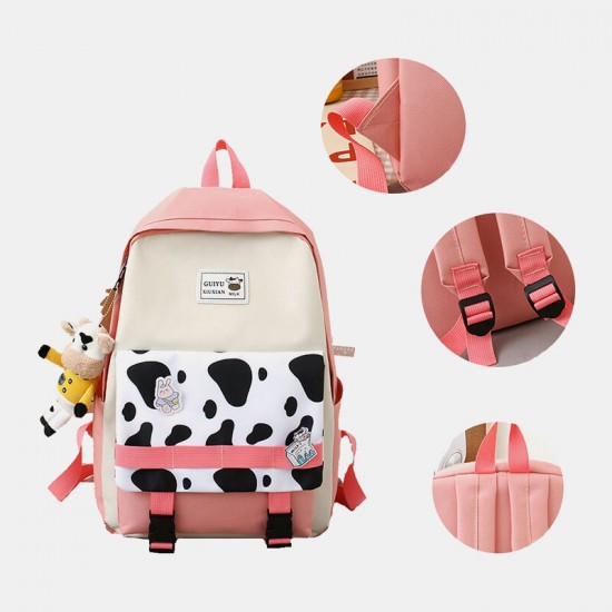 5 PCS Canvas Preppy Cow Pattern Multifunction Combination Bag Backpack Tote Crossbody Bag Clutch Wallet 5 PCS Canvas Preppy Cow Pattern Multifunction Combination Bag Backpack Tote Crossbody Bag Clutch Wallet