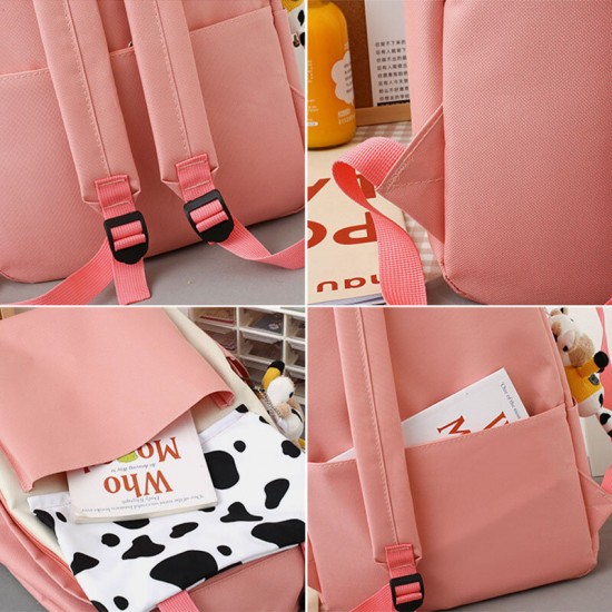 5 PCS Canvas Preppy Cow Pattern Multifunction Combination Bag Backpack Tote Crossbody Bag Clutch Wallet 5 PCS Canvas Preppy Cow Pattern Multifunction Combination Bag Backpack Tote Crossbody Bag Clutch Wallet