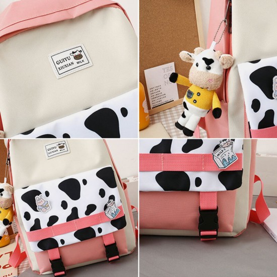 5 PCS Canvas Preppy Cow Pattern Multifunction Combination Bag Backpack Tote Crossbody Bag Clutch Wallet 5 PCS Canvas Preppy Cow Pattern Multifunction Combination Bag Backpack Tote Crossbody Bag Clutch Wallet