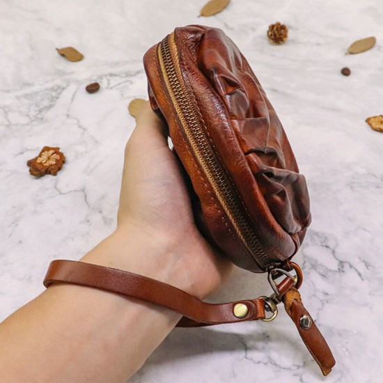 Women Vegetable Tanned Leather Fold Small Wallets Retro Zipper Clutch Bag Card Holder Coin Purse Women Vegetable Tanned Leather Fold Small Wallets Retro Zipper Clutch Bag Card Holder Coin Purse