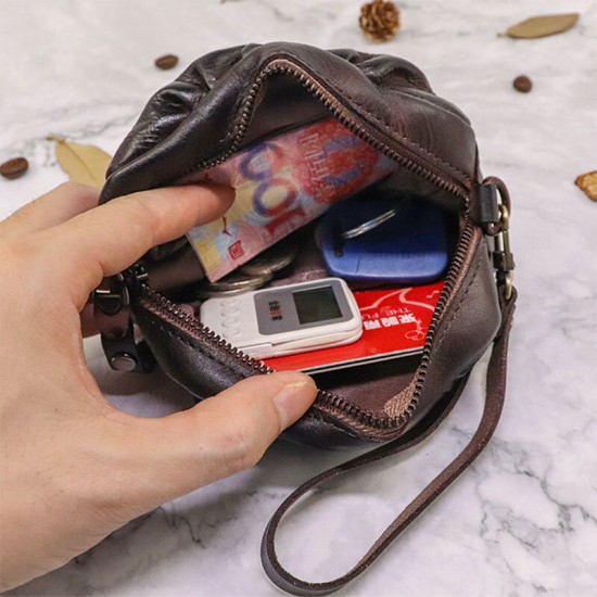 Women Vegetable Tanned Leather Fold Small Wallets Retro Zipper Clutch Bag Card Holder Coin Purse Women Vegetable Tanned Leather Fold Small Wallets Retro Zipper Clutch Bag Card Holder Coin Purse