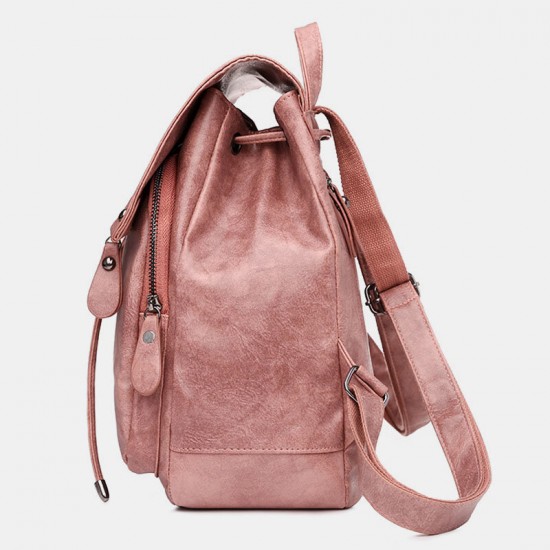Women PU Leather Multi-pockets Inner Magnetic Button Backpack Vintage Simple Drawstring Hasp Laptop Bag Women PU Leather Multi-pockets Inner Magnetic Button Backpack Vintage Simple Drawstring Hasp Laptop Bag