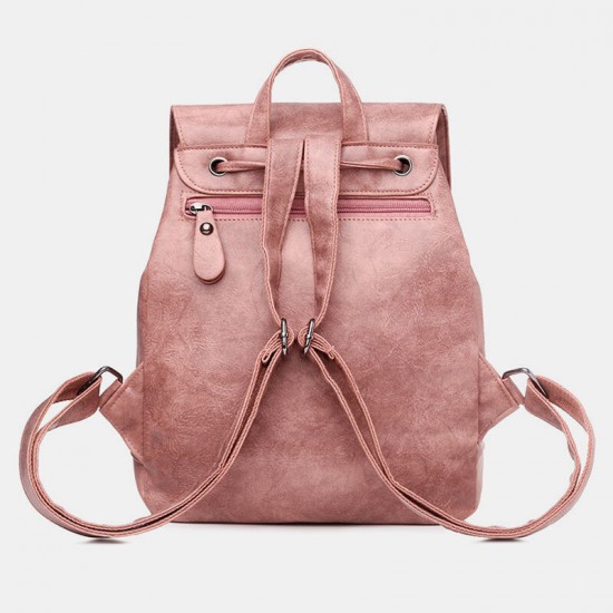 Women PU Leather Multi-pockets Inner Magnetic Button Backpack Vintage Simple Drawstring Hasp Laptop Bag Women PU Leather Multi-pockets Inner Magnetic Button Backpack Vintage Simple Drawstring Hasp Laptop Bag