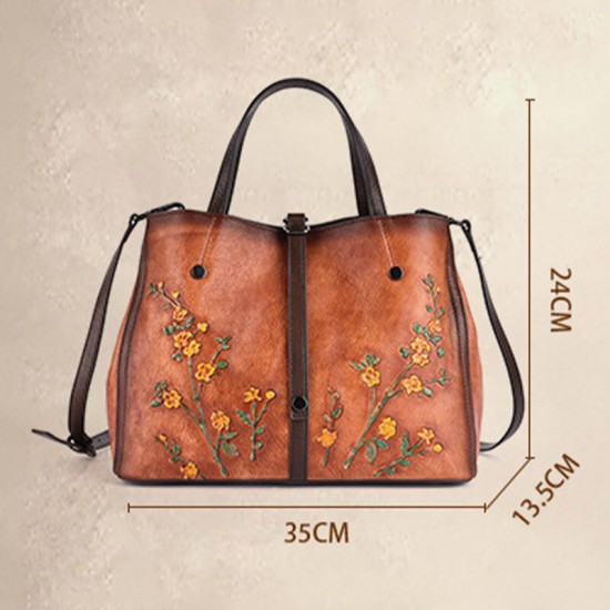 Women Floral Pattern Embossed Vegetable TannedLeather Crossbody Bags Retro Large Capacity Genuine Leather Shoulder Bag Handbag Women Floral Pattern Embossed Vegetable TannedLeather Crossbody Bags Retro Large Capacity Genuine Leather Shoulder Bag Handbag