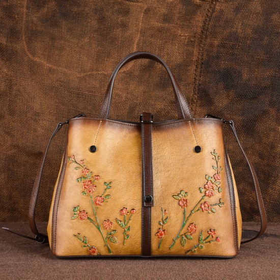 Women Floral Pattern Embossed Vegetable TannedLeather Crossbody Bags Retro Large Capacity Genuine Leather Shoulder Bag Handbag Women Floral Pattern Embossed Vegetable TannedLeather Crossbody Bags Retro Large Capacity Genuine Leather Shoulder Bag Handbag