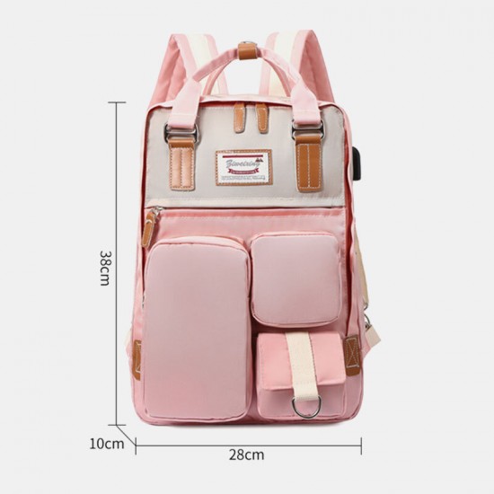 Women Nylon USB Charging Multi-pocket Large Capacity Backpack Casual Simple Waterproof 14 Inch Laptop Bag Women Nylon USB Charging Multi-pocket Large Capacity Backpack Casual Simple Waterproof 14 Inch Laptop Bag