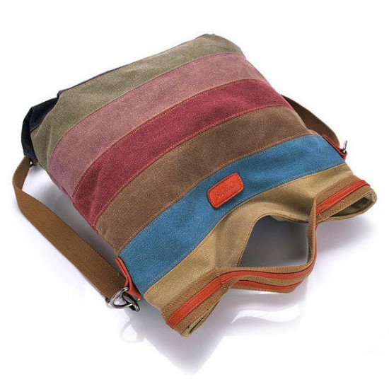 Women Canvas Striped Crossbody Bags Vintage Contrast Color Canvas Tote Handbags Women Canvas Striped Crossbody Bags Vintage Contrast Color Canvas Tote Handbags