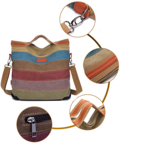 Women Canvas Striped Crossbody Bags Vintage Contrast Color Canvas Tote Handbags Women Canvas Striped Crossbody Bags Vintage Contrast Color Canvas Tote Handbags